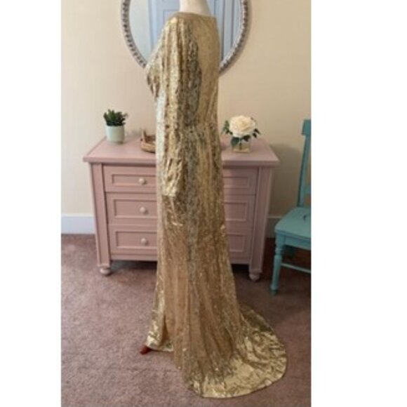 GOLD SEQUIN FORMAL GOWN WITH TRAIN - Picture 4 of 4